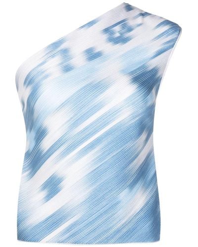 Giorgio Armani Gerippte One-Shoulder-Bluse - Blau