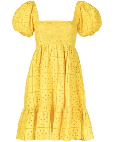 Ganni Broderie Anglaise Flared Dress - Yellow