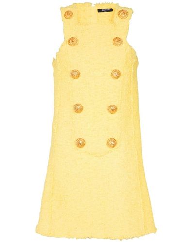 Balmain Button-embellished Tweed Minidress - Yellow