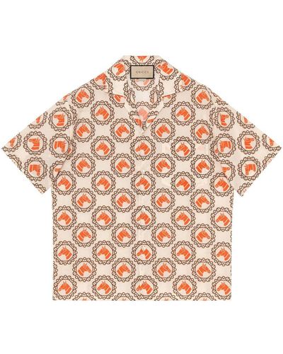 Gucci Hemd aus Baumwoll-Musselin mit Reitsport-Print - Natur