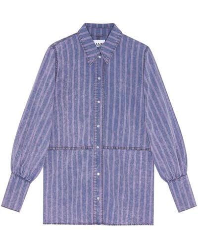 Ganni Striped Organic-cotton Shirt - Purple
