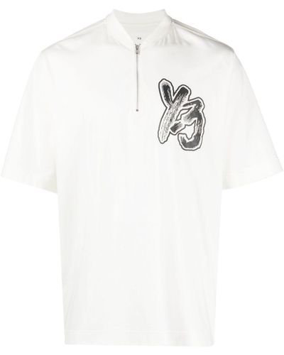 Y-3 Zipped Logo-print T-shirt - White