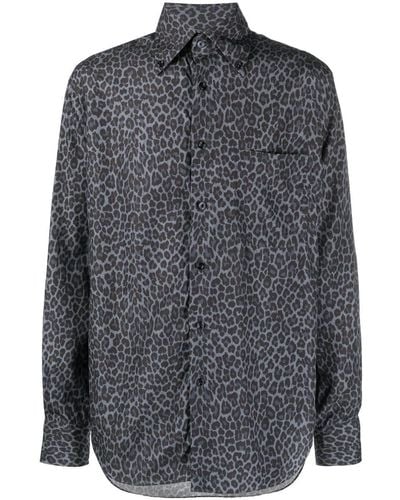 Tom Ford Leopard-print Long-sleeve Shirt - Gray