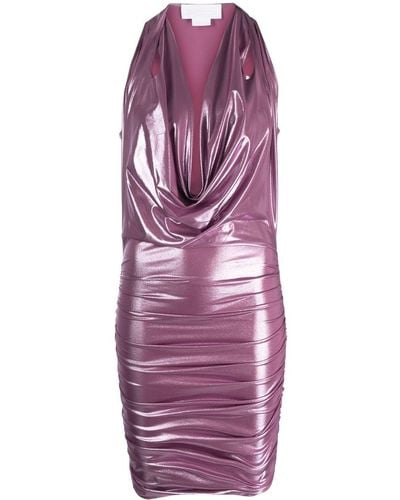 Genny Metallic Cowl-neck Dress - Purple