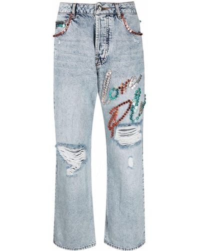 Philipp Plein Stud-embellished Wide-leg Jeans - Blue