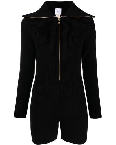 Patou Ribbed-knit Long-sleeved Playsuit - Black