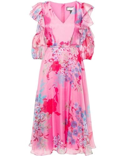 Nissa Floral-print Satin Midi Dress - Pink