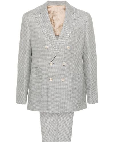 Brunello Cucinelli Doppelreihiger Anzug mit Hahnentrittmuster - Grau