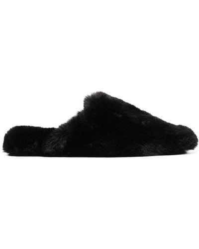 Balenciaga Teddy Slippers Met Imitatielamswol - Zwart