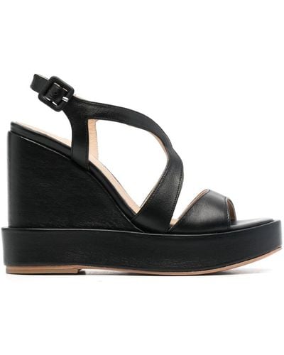 Paloma Barceló Eider 115mm Leather Wedge Sandals - Black