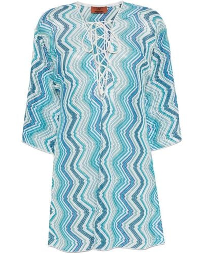 Missoni Vestido de playa de tejido en zigzag - Azul