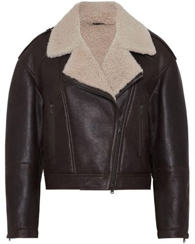 Brunello Cucinelli Shearling-collar Leather Biker Jacket - Black