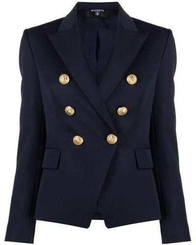 Balmain Chaqueta de lana ajustada con seis botones de - Azul