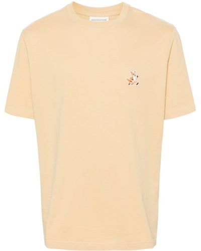 Maison Kitsuné T-Shirt mit Speedy Fox-Patch - Natur