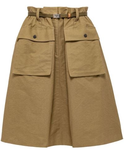 Prada Cotton Satin Midi-Skirt - Natural