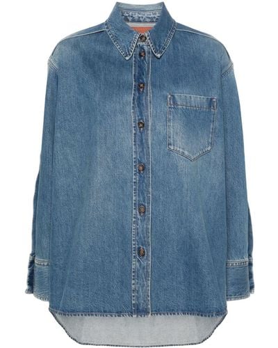 Victoria Beckham Chemise en jean à ourlet volanté - Bleu