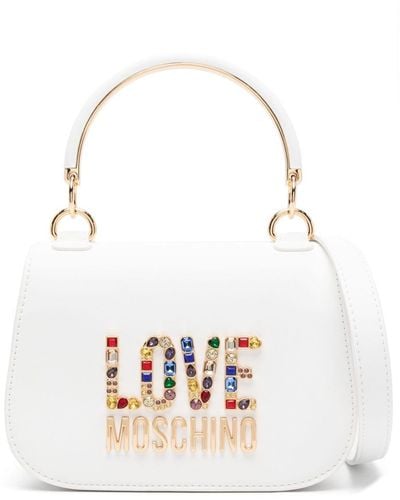 Love Moschino Shopper Met Logo En Edelstenen - Wit