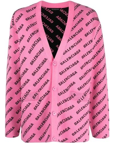 Balenciaga Logo-intarsia Cardigan - Pink