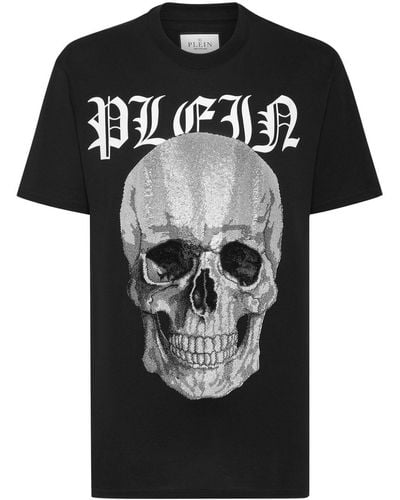 Philipp Plein T-shirt en coton à ornements en cristal - Noir