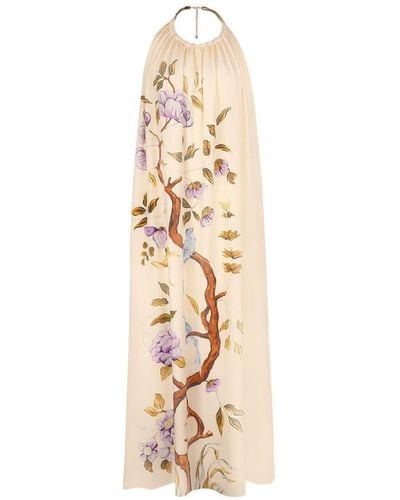 Adam Lippes Floral-print Silk Dress - Metallic