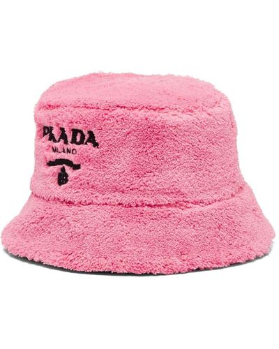Prada Embroidered-logo Terry-cloth Bucket Hat - Pink