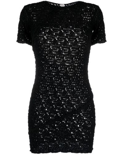 Totême Crochet-knit Short-sleeve Minidress - Black
