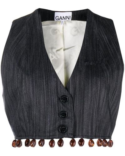Ganni Striped Crop Vest - Black
