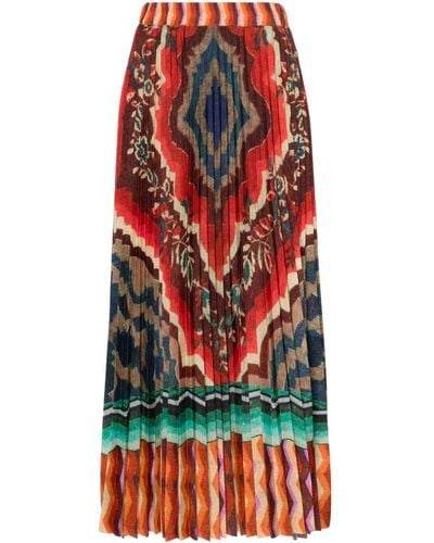 Pierre Louis Mascia Abstract-print Pleated Skirt - Red