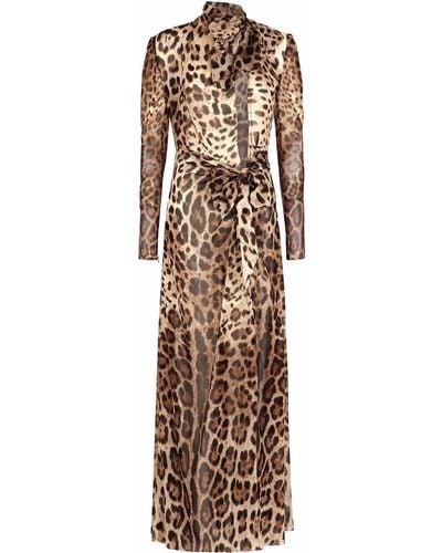 Dolce & Gabbana Vestido largo con estampado de leopardo - Marrón
