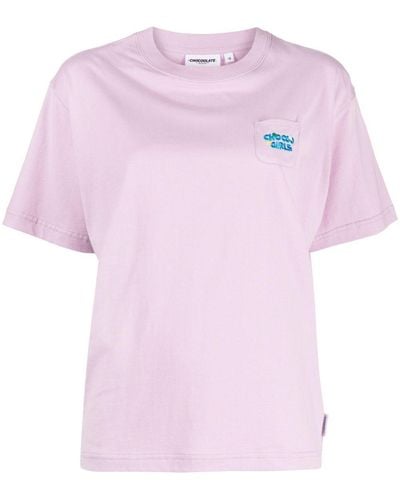Chocoolate Logo-embroidered Cotton T-shirt - Pink