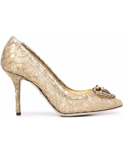 Dolce & Gabbana Logo-plaque Pointed-toe Court Shoes - Metallic