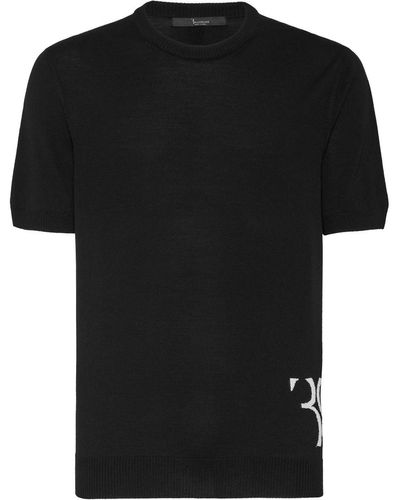 Billionaire Intarsia-logo Short-sleeve Sweater - Black