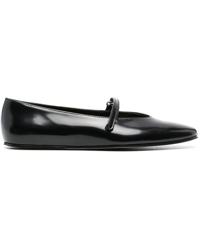 BY FAR Molly Flat Leather Ballerina Shoes - Black