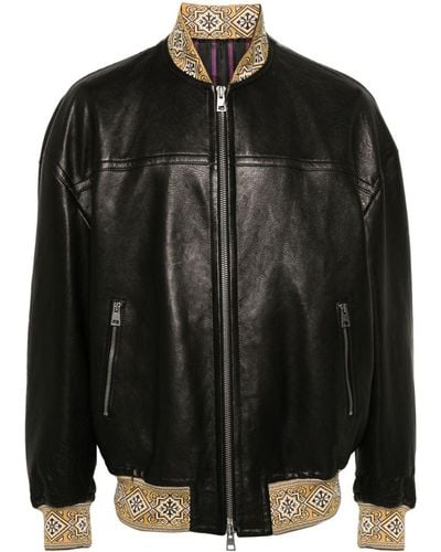 Etro Embroidered-logo Leather Jacket - Black