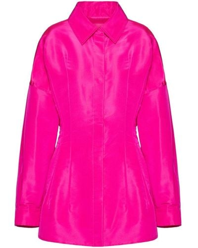 Valentino Garavani Gathered-detail Faille Shirt Jacket - Pink