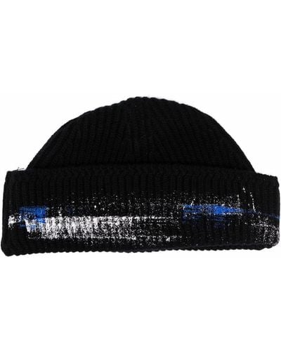 Adererror Paint-detail Ribbed-knit Beanie - Black