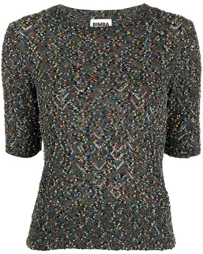 Bimba Y Lola Speckled-knit Short-sleeve Top - Black