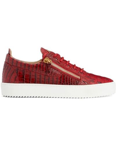 Giuseppe Zanotti Frankie Crocodile-embossed Low-top Sneakers - Red
