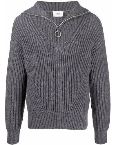 Ami Paris Ribgebreide Sweater - Grijs