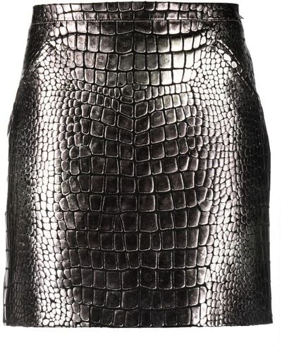 Tom Ford Croc-effect Metallic Leather Miniskirt - Black