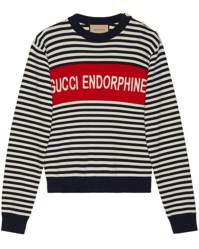 Gucci Gestreifter Pullover mit Logo - Rot