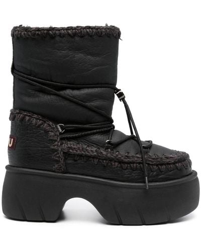 Mou Eskimo 23 Crochet-trim Leather Boots - Black