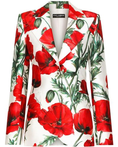Dolce & Gabbana Printed Single-Breasted Blazer - Red