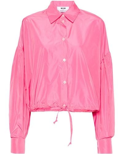 MSGM Drawstring-hem Taffeta Shirt - Pink