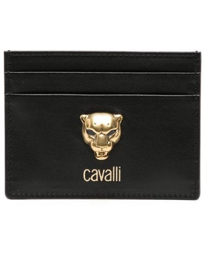 Roberto Cavalli Tiger Head Leather Cardholder - Black