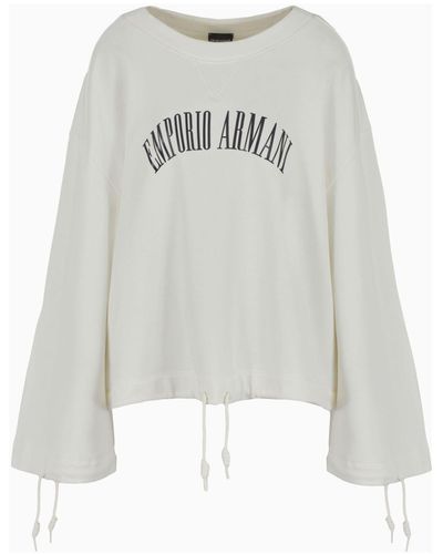 Emporio Armani Logo Cotton Drawstring Sweatshirt - White