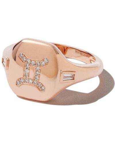 SHAY 18kt Rose Gold Gemini Diamond Signet Ring - Pink