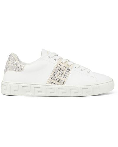 Versace Crystal Greca Leather Trainers - White