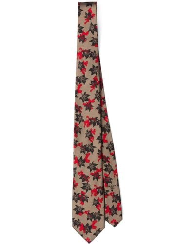 Prada Cravate en soie à fleurs brodées - Neutre