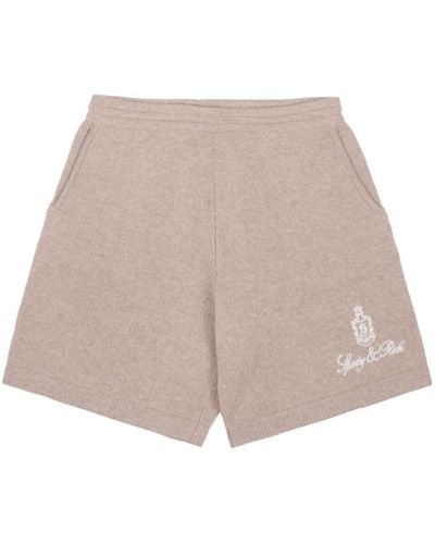 Sporty & Rich Vendome Logo-embroidered Cashmere Shorts - Natural